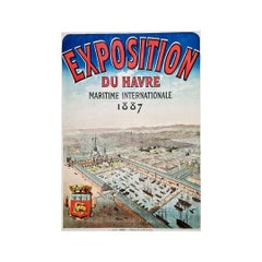 Affiche originale de 1887 pour promouvoir l'exposition maritime internationale au Havre