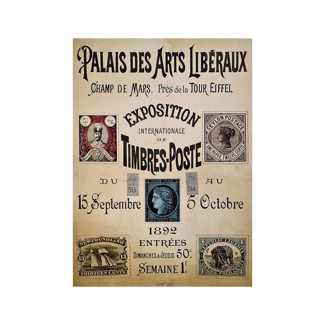 1892 Exposition Internationale Timbres-Poste original poster For Sale 2