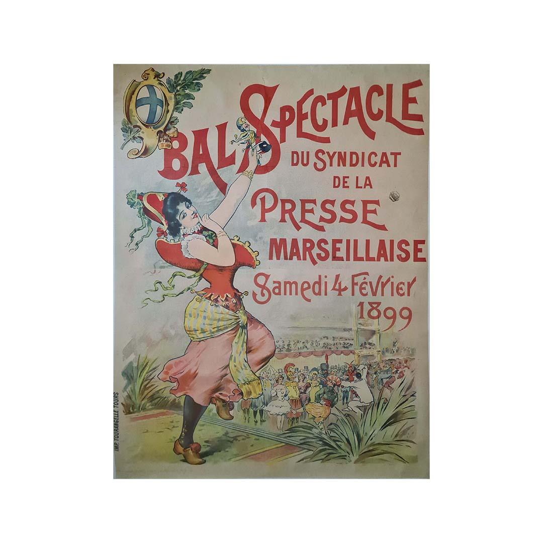 1899 Original poster for the Bal Spectacle du Syndicat de la Presse Marseillaise - Art Nouveau Print by Unknown