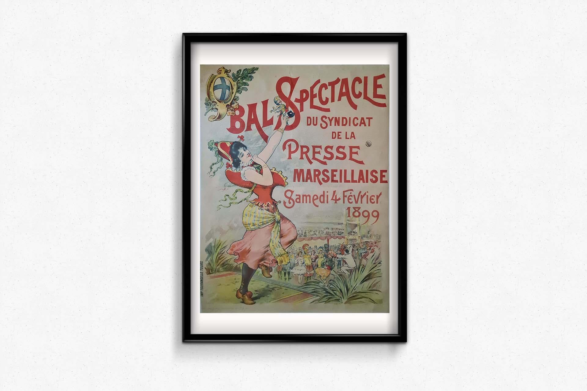 1899 Original poster for the Bal Spectacle du Syndicat de la Presse Marseillaise For Sale 1