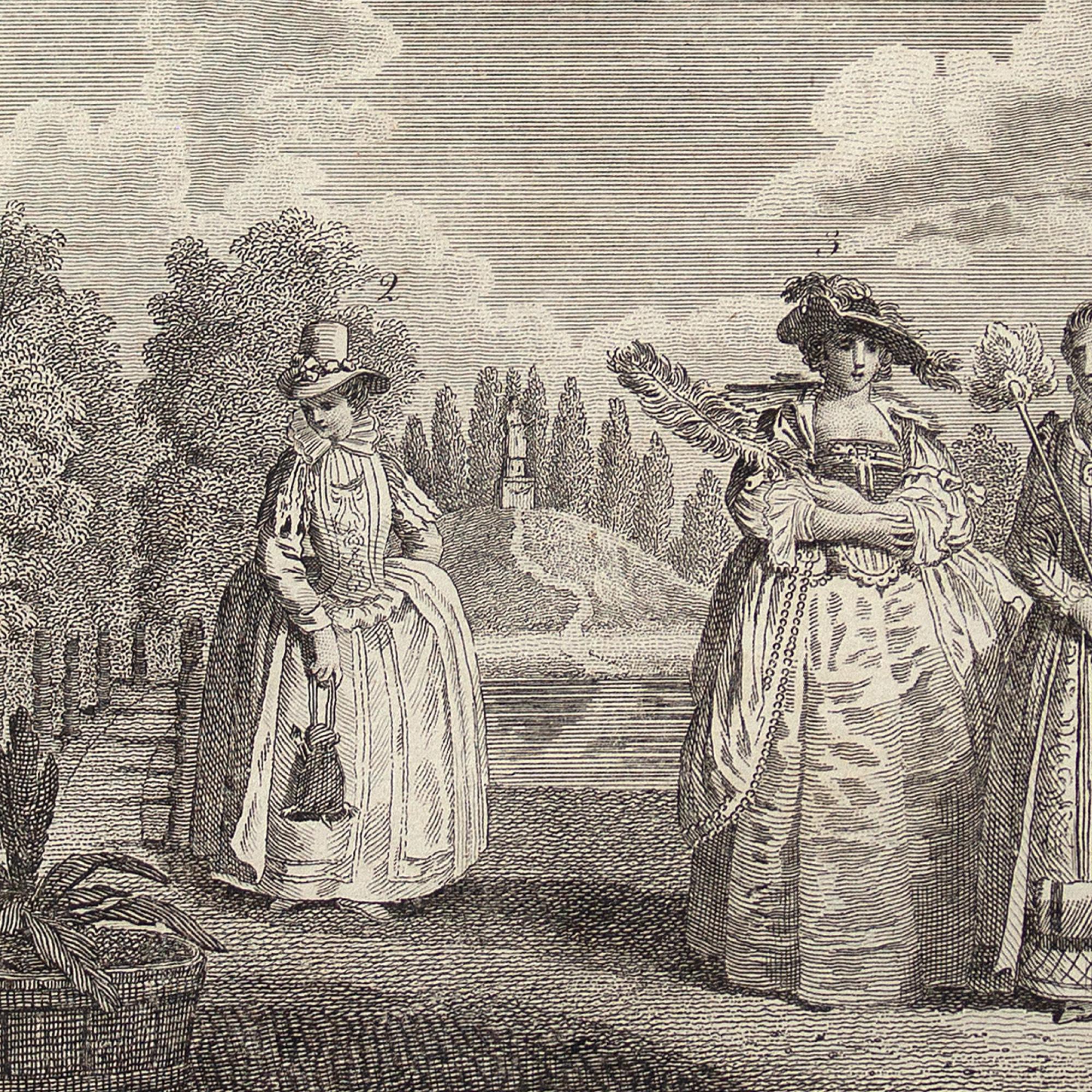 18th-Century Engraving, Ancient English Dresses For Sale 2