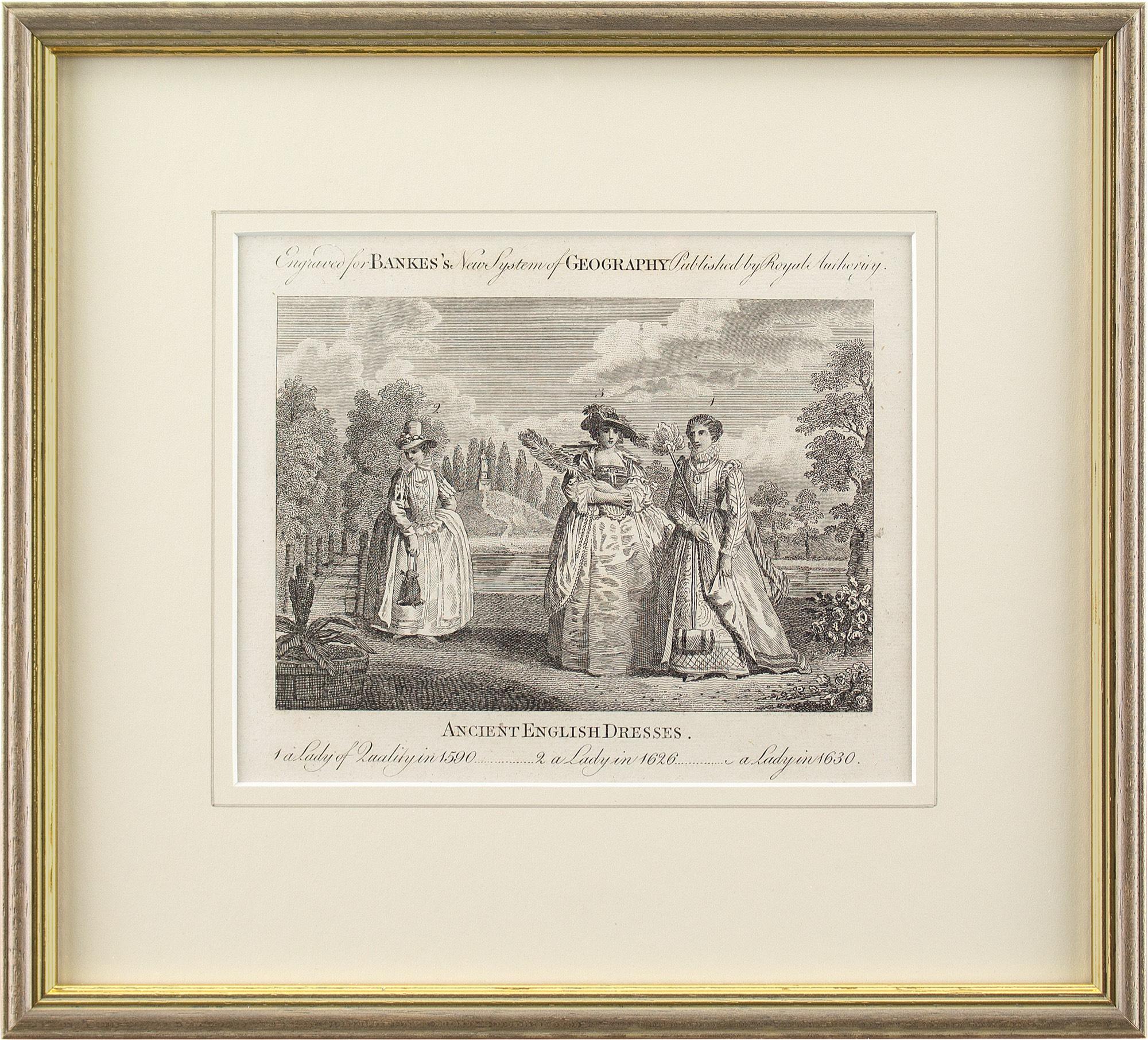 Unknown Figurative Print - 18th-Century Engraving, Ancient English Dresses