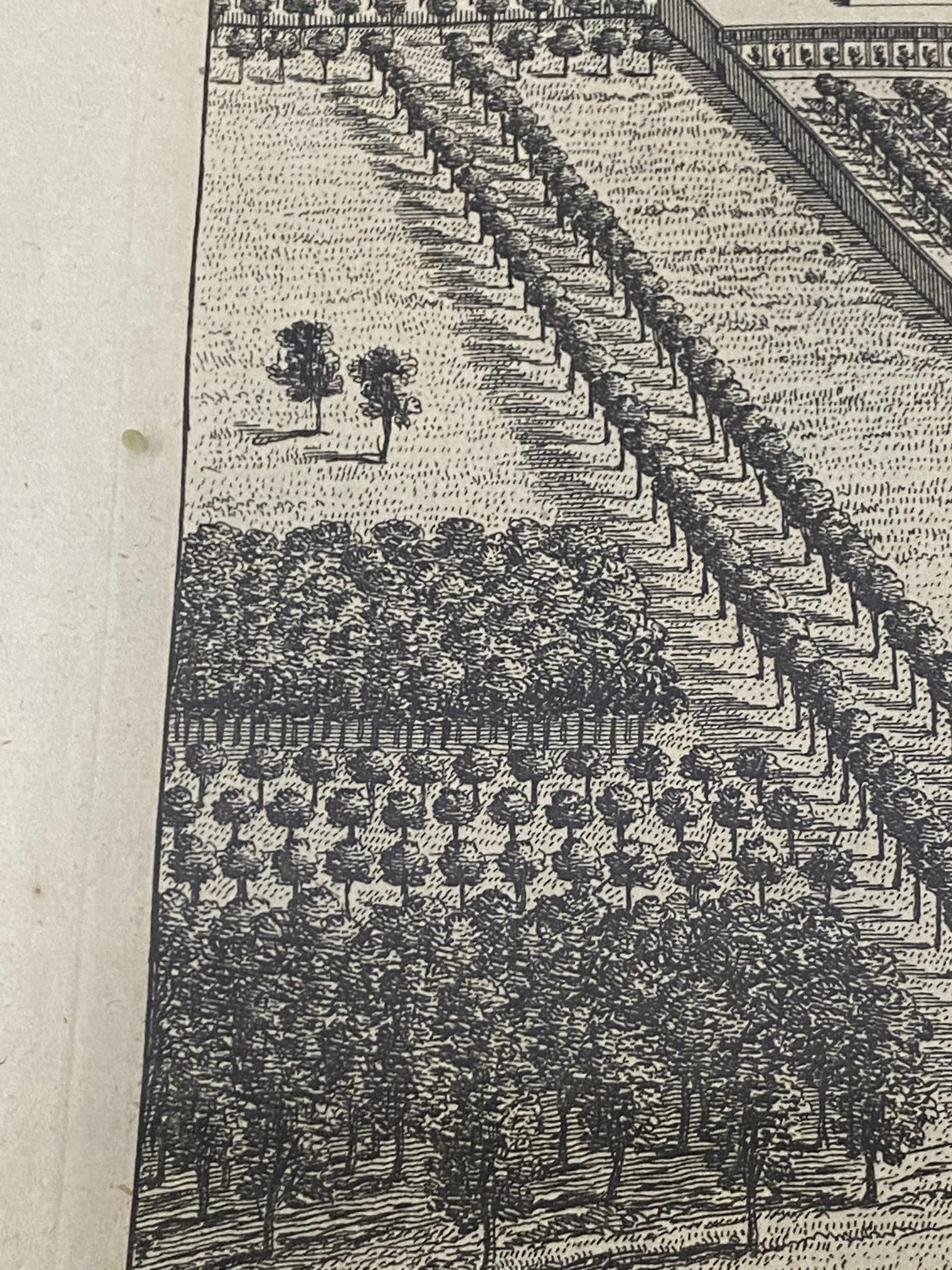 Gravure du 18ème siècle « Birdeye View of Grand Country House at Hamstead Marshal » ( Vue d'un œil d'oiseau d'une grande maison de campagne à Hamstead) en vente 10