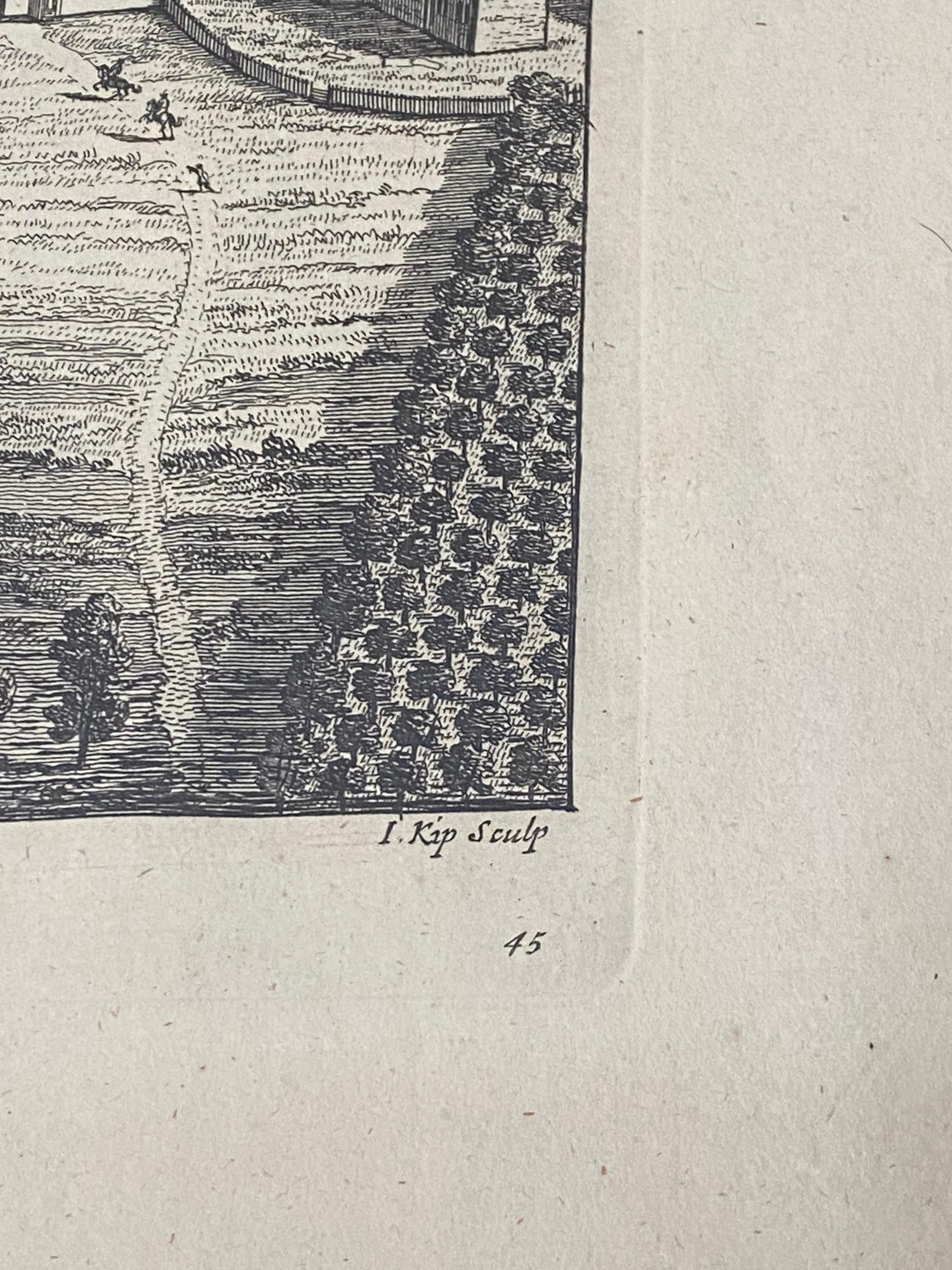 Gravure du 18ème siècle « Birdeye View of Grand Country House at Hamstead Marshal » ( Vue d'un œil d'oiseau d'une grande maison de campagne à Hamstead) en vente 3