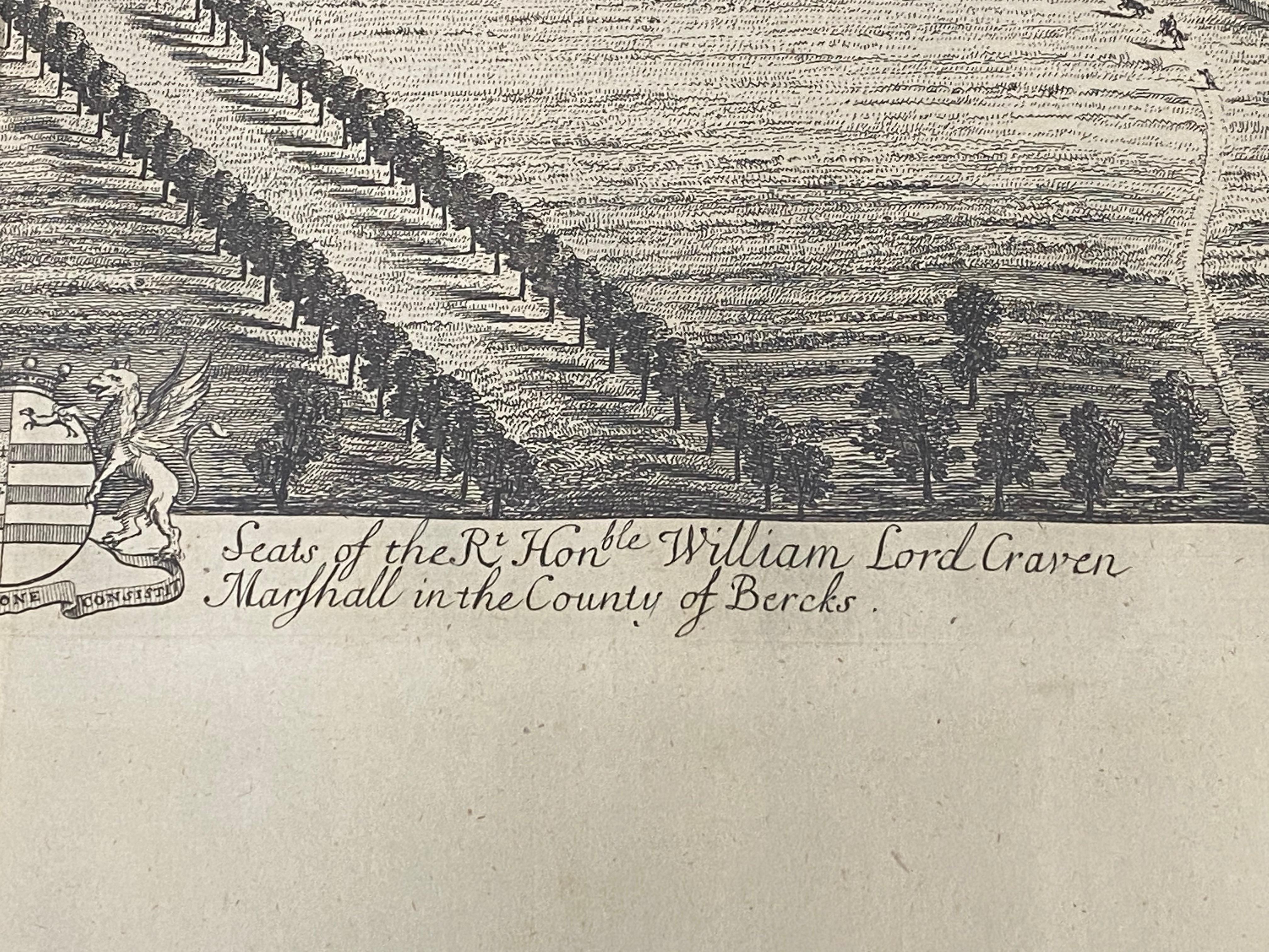 Gravure du 18ème siècle « Birdeye View of Grand Country House at Hamstead Marshal » ( Vue d'un œil d'oiseau d'une grande maison de campagne à Hamstead) en vente 5