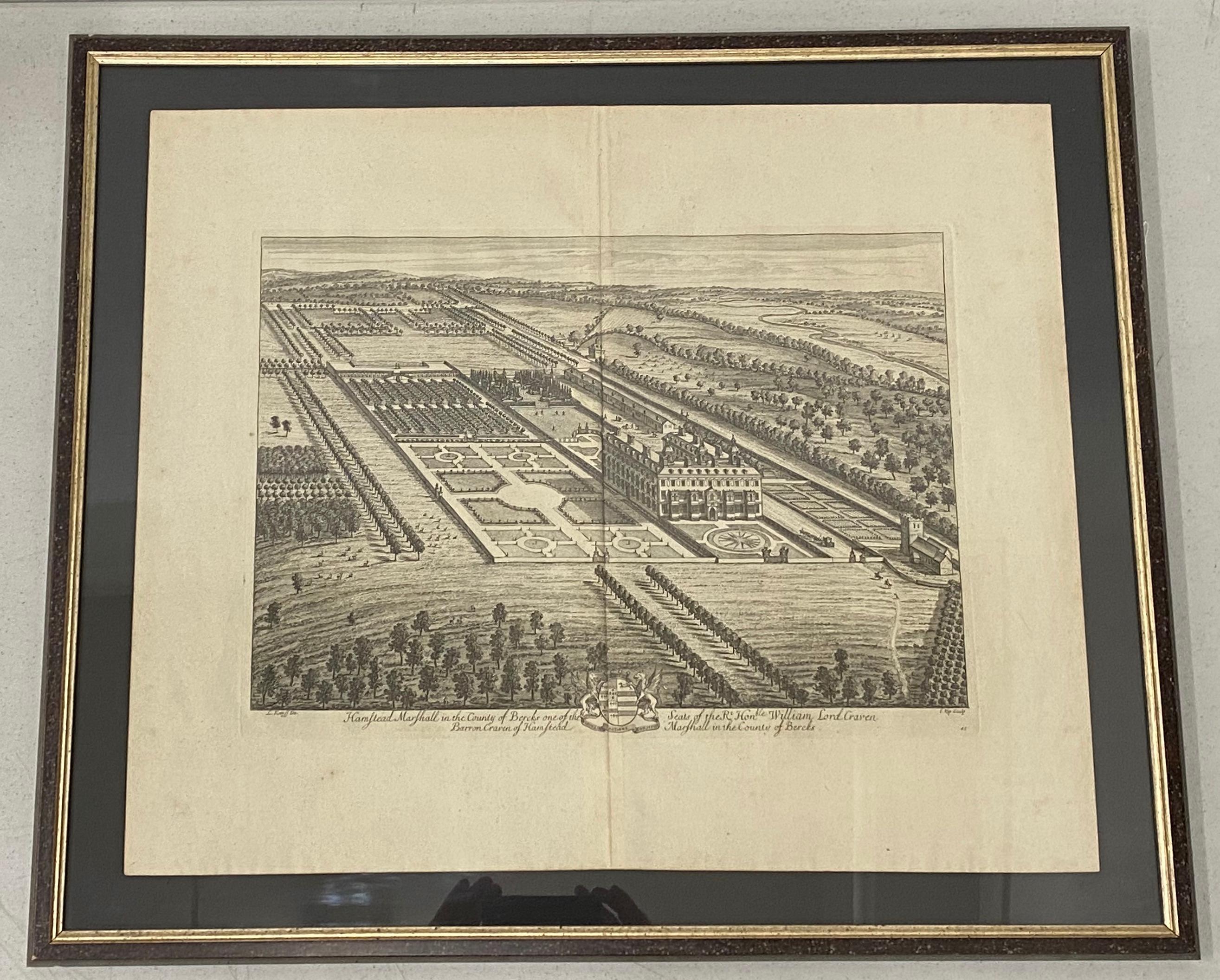 18th Century Engraving "Birdseye View of Grand Country House at Hamstead Marshal - Print by Unknown