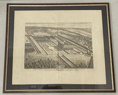 Gravure du 18ème siècle « Birdeye View of Grand Country House at Hamstead Marshal » ( Vue d'un œil d'oiseau d'une grande maison de campagne à Hamstead)