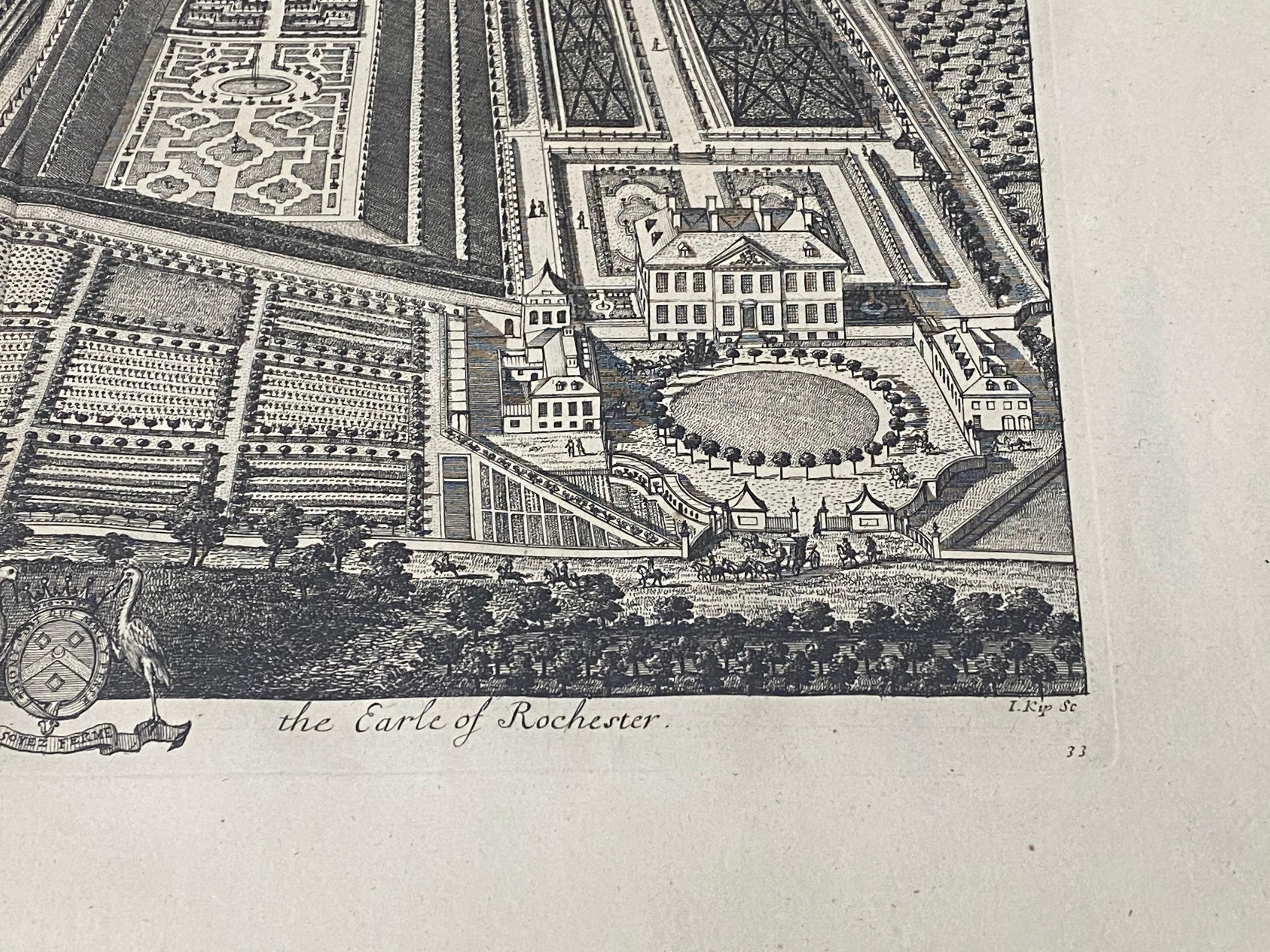 Gravure du 18e siècle « Birdeye View of New Park in Surrey » (Vue d'oiseau de New Park dans le Surrey) vers 1724 en vente 4