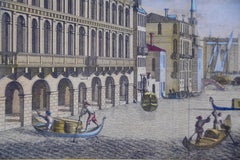 View of Venice, including Gondolas, 18th Century Hand Colored Engraving