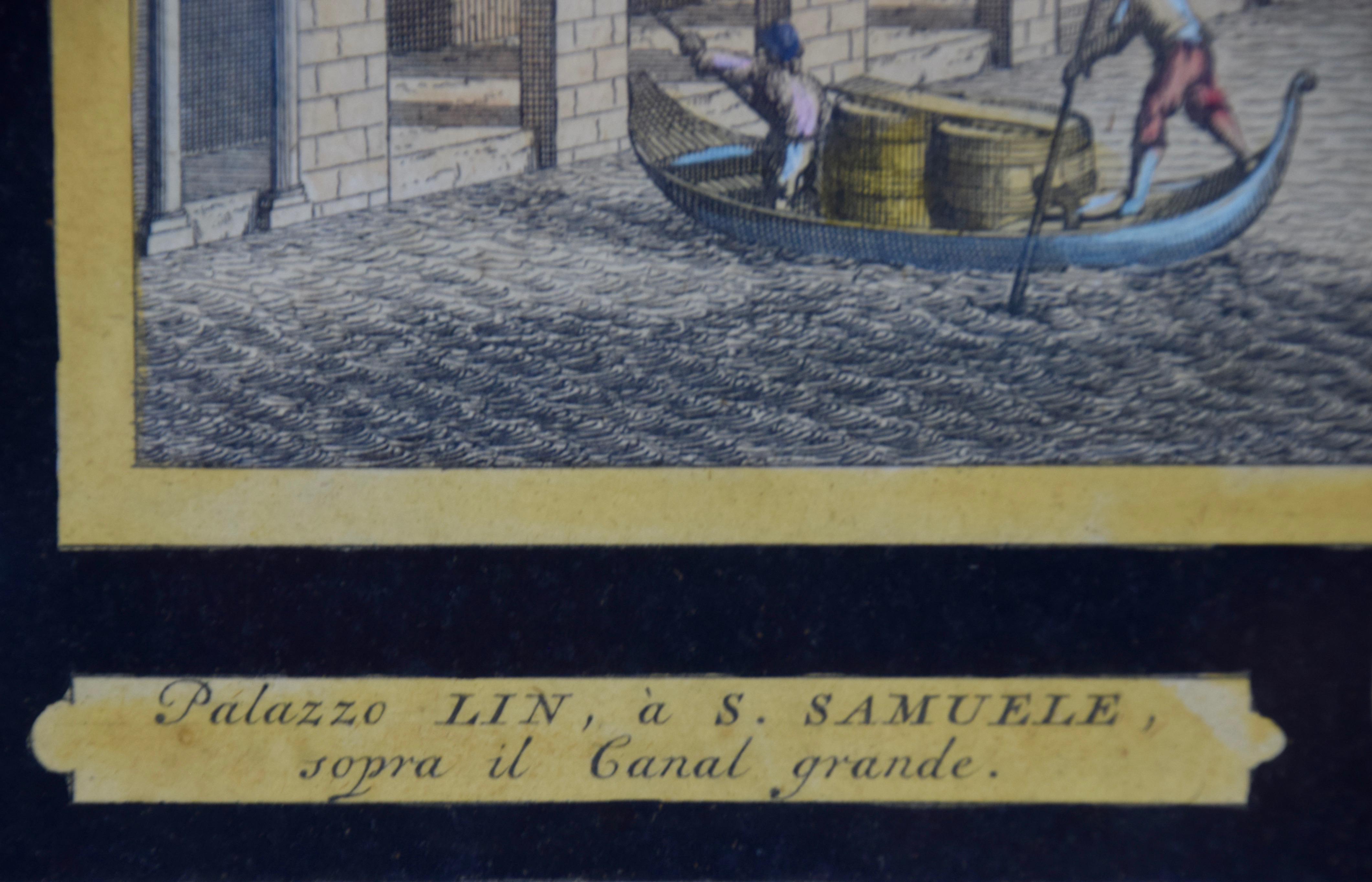 Ansicht von Venedig, einschließlich Gondeln, handkolorierte Gravur aus dem 18. Jahrhundert  im Angebot 1