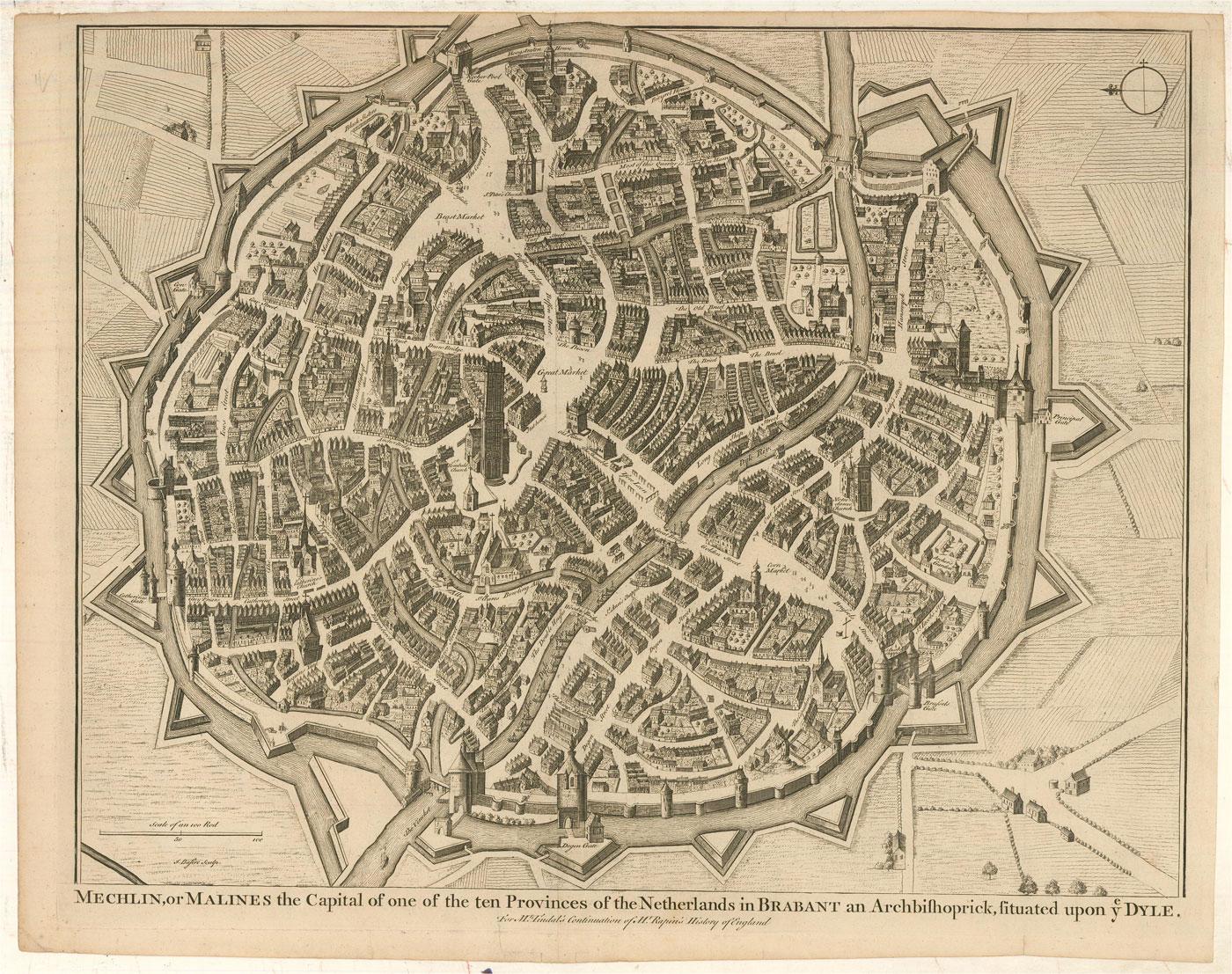 18th Century Map Engraving - Mechlin, or Malines - Print by Unknown
