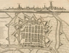 Gravure d'une carte du XVIIIe siècle - Newport, une forte ville balnéaire aux Flandres