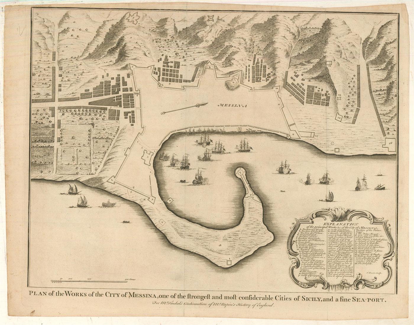 Incisione su carta del XVIII secolo - Pianta delle opere della città di Messina, Sicilia - Print di Unknown