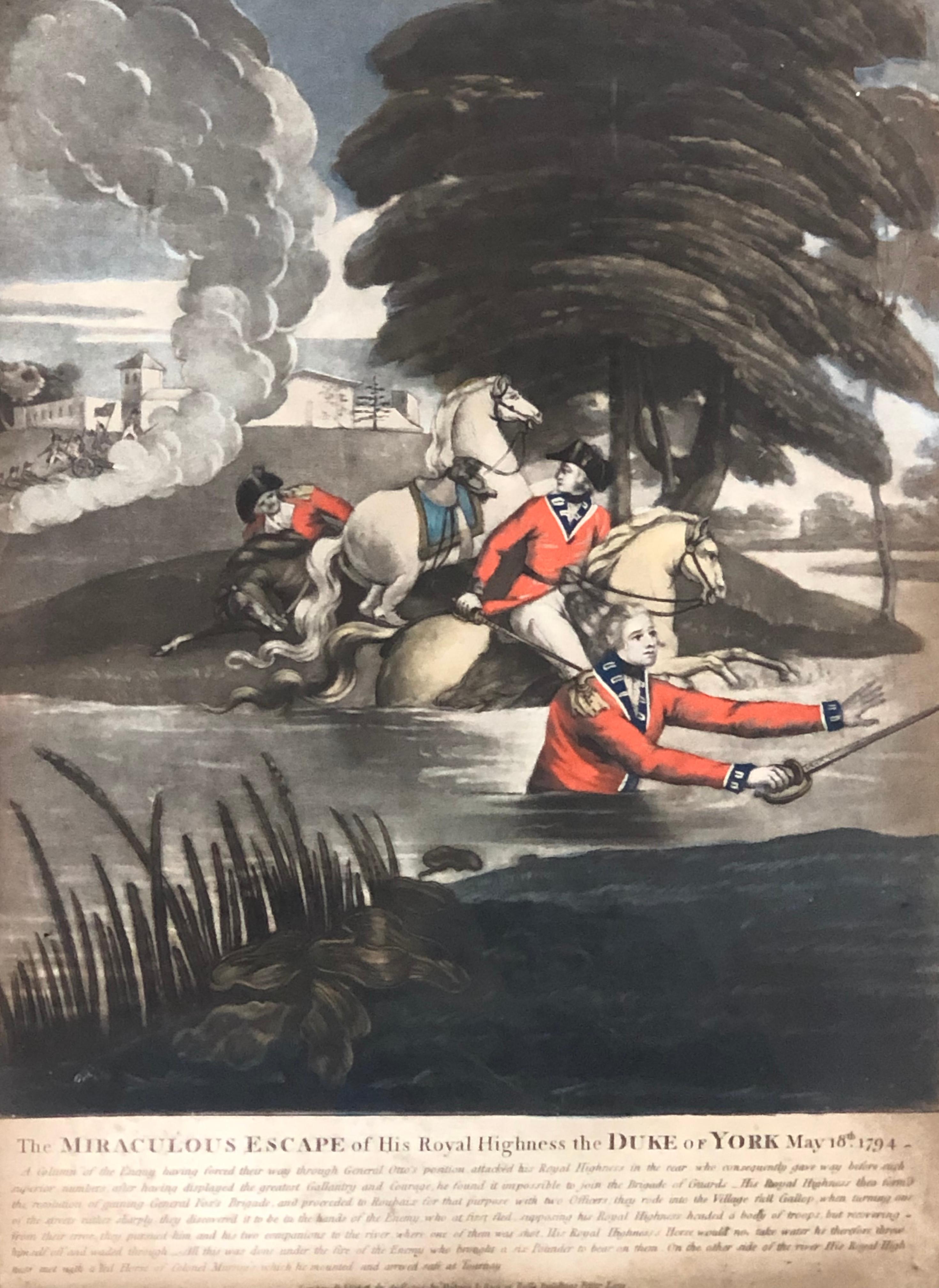 18th Century Royal Military Mezzotint The Miraculous Escape of The Duke of York - Print by Unknown