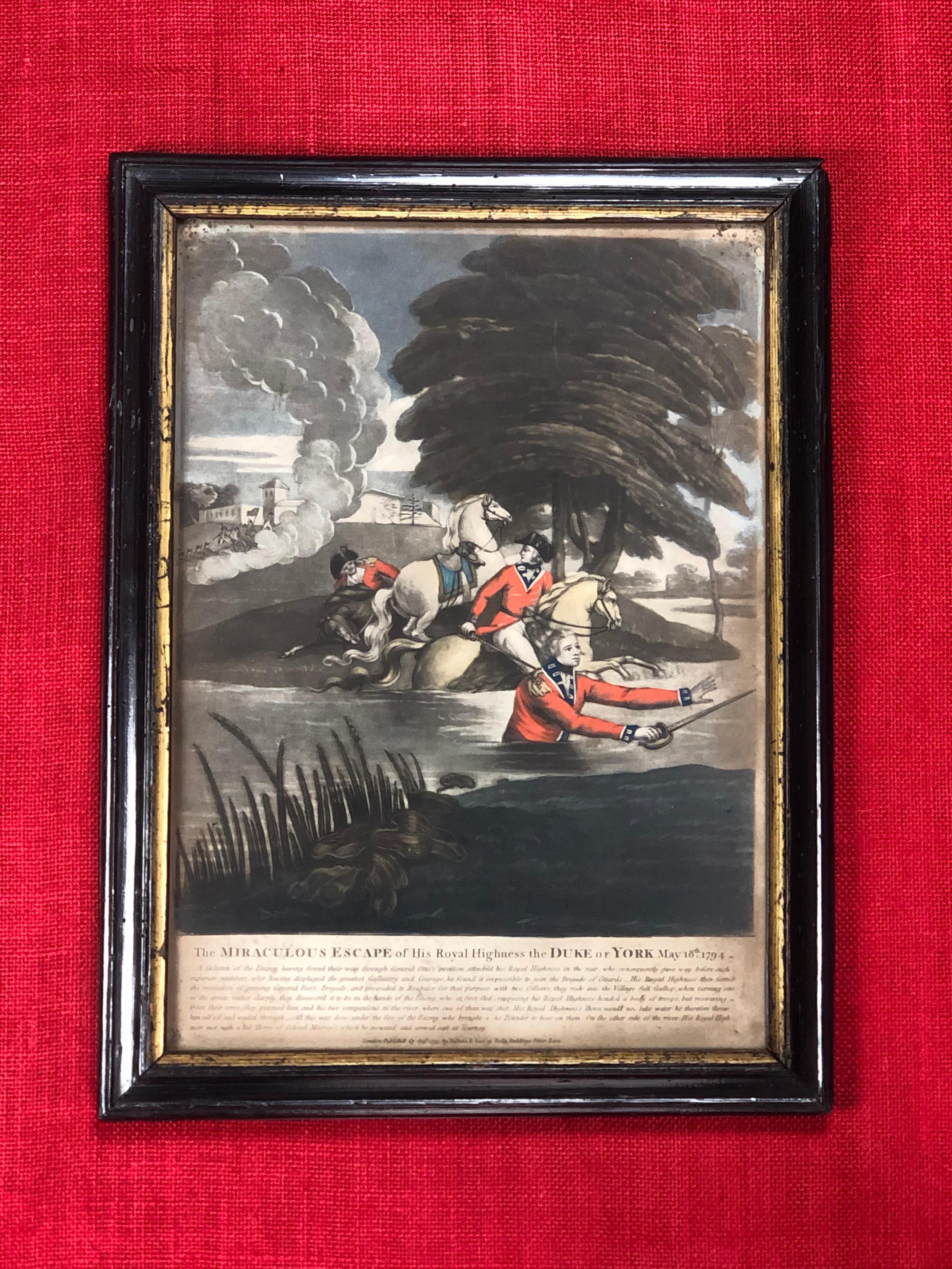 18th Century Royal Military Mezzotint The Miraculous Escape of The Duke of York For Sale 1