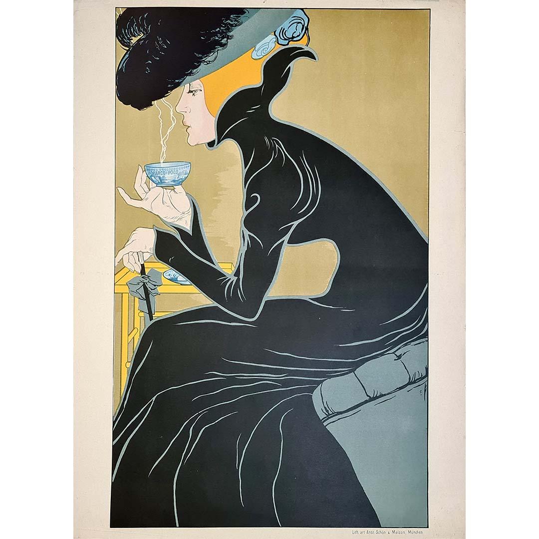 1905 original poster -  Marco-Polo Theesalon - Art Nouveau