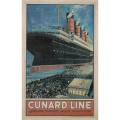 1908 original poster for Cunard Line - Transatlantic routes
