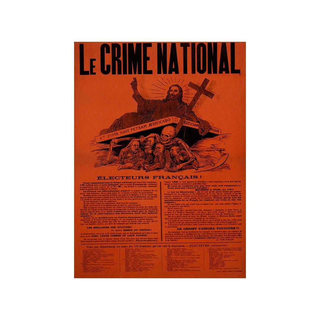 1908 poster Le Crime National - the Separation of Church and State For Sale 2