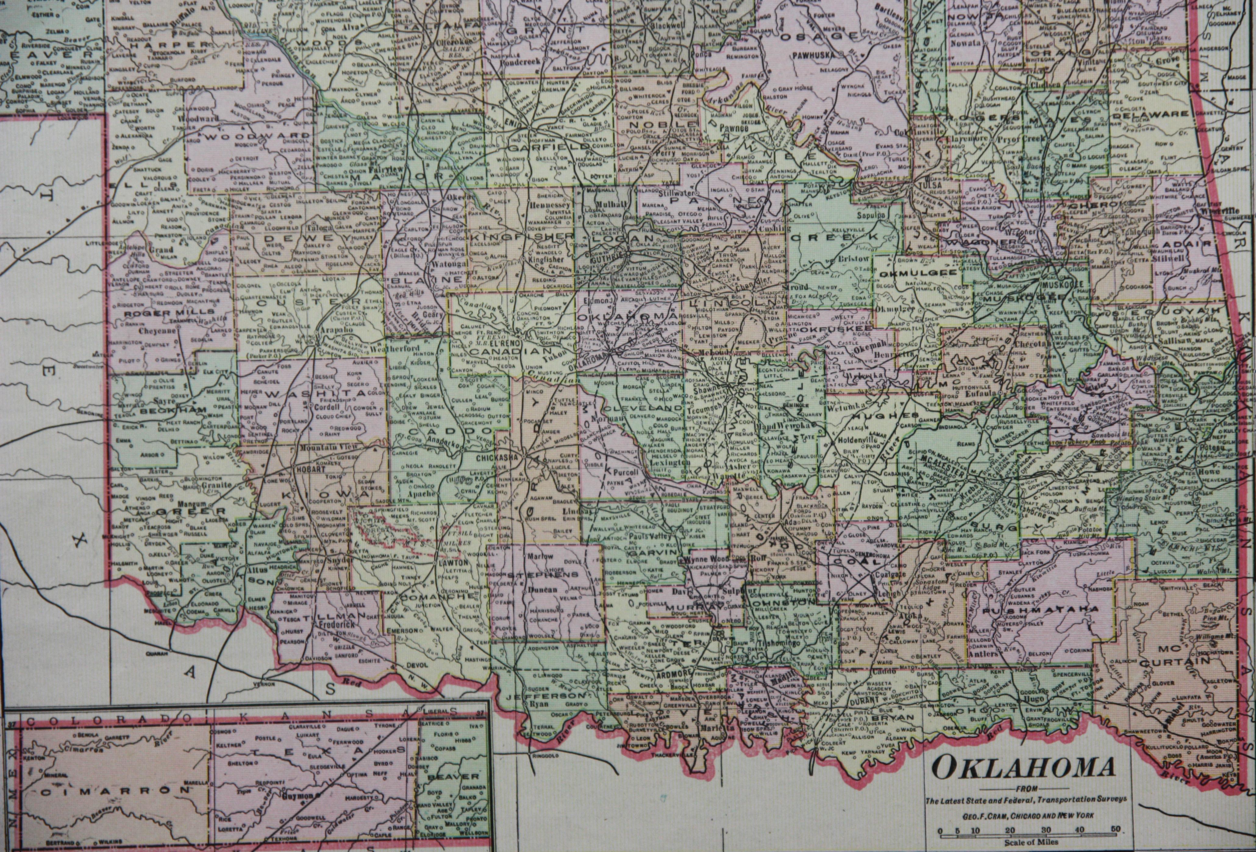 1909 Double-Sided Map of Texas and Oklahoma by The George F. Cram Company For Sale 1