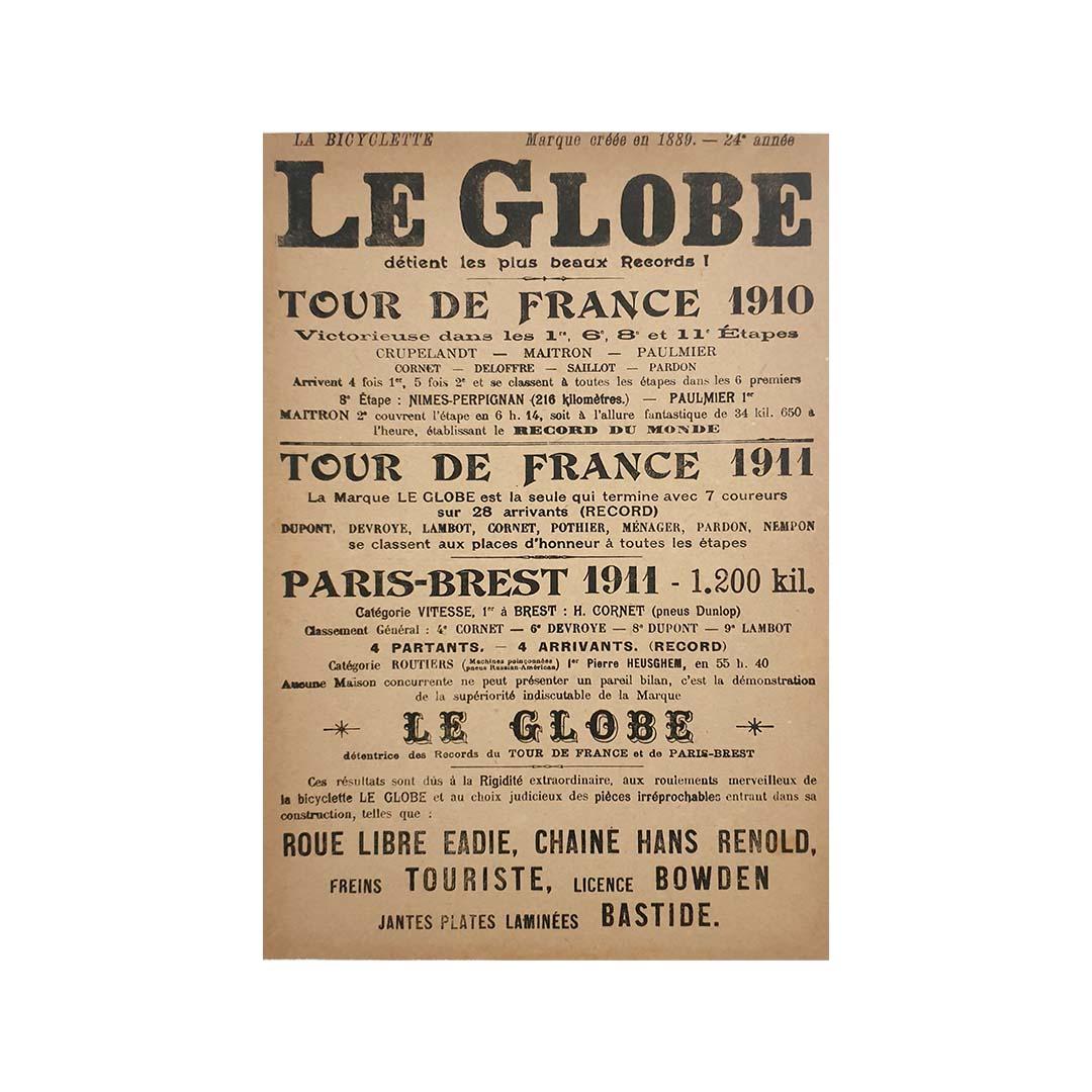 Cartel original de 1911 para La Bicyclette - Le Globe - ciclismo de principios del siglo XX en venta 2