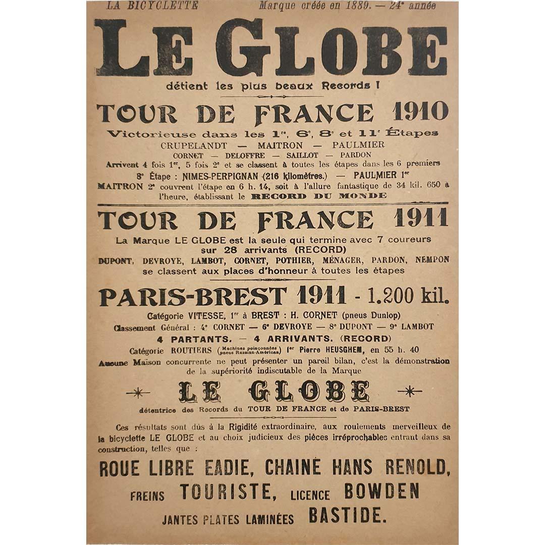 Cartel original de 1911 para La Bicyclette - Le Globe - ciclismo de principios del siglo XX - Print de Unknown