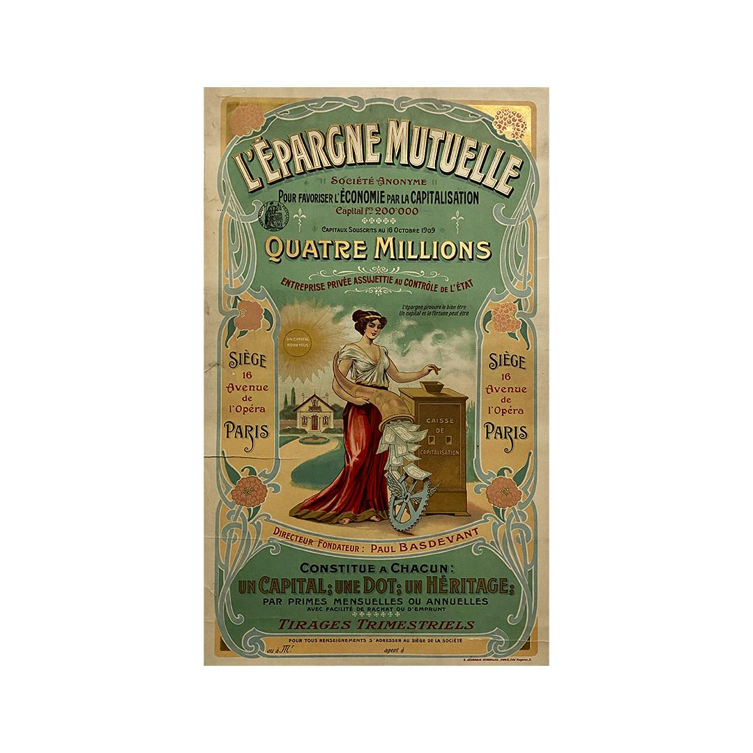 1912 Original poster to promote mutual savings - L'épargne mutuelle - Art Nouveau Print by Unknown