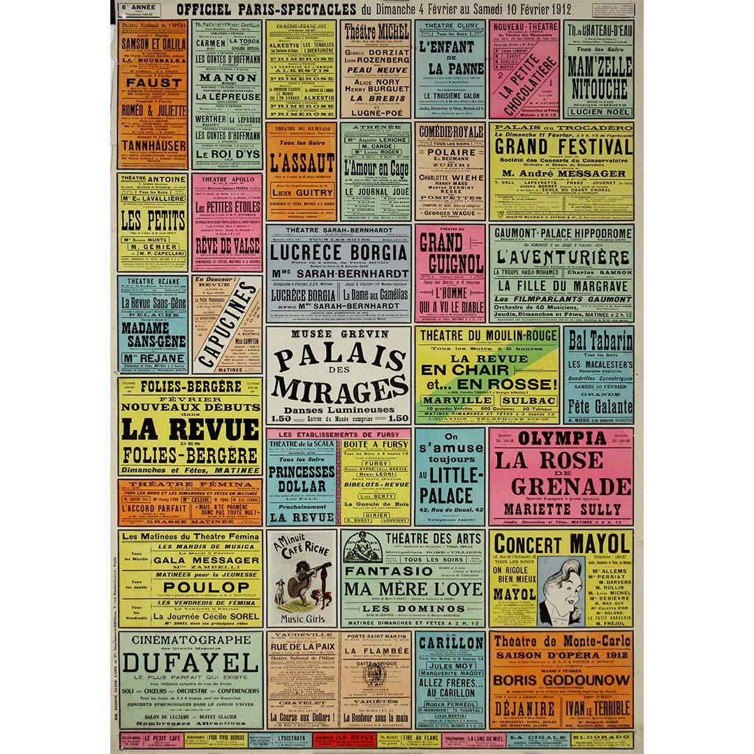 1912 Plakat - Officiel Paris-Spectacles 6 année - Folies-Bergère, der Olympia...
