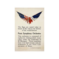 1918 original promotional poster - Paris Symphony Orchestra - World War I - USA