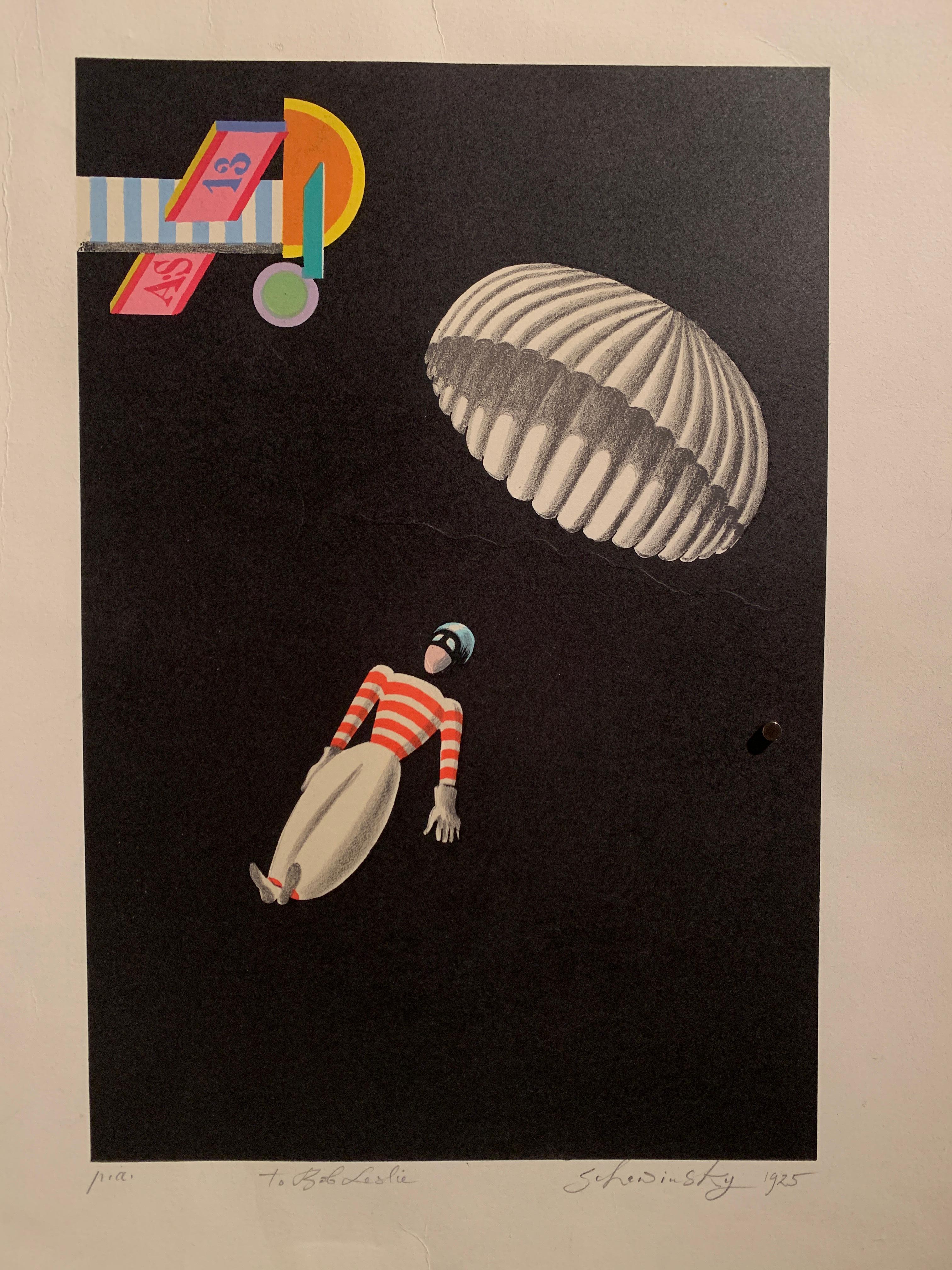 Unknown Abstract Print - 1925 "Paratrooper" Lithograph on Wove Paper 