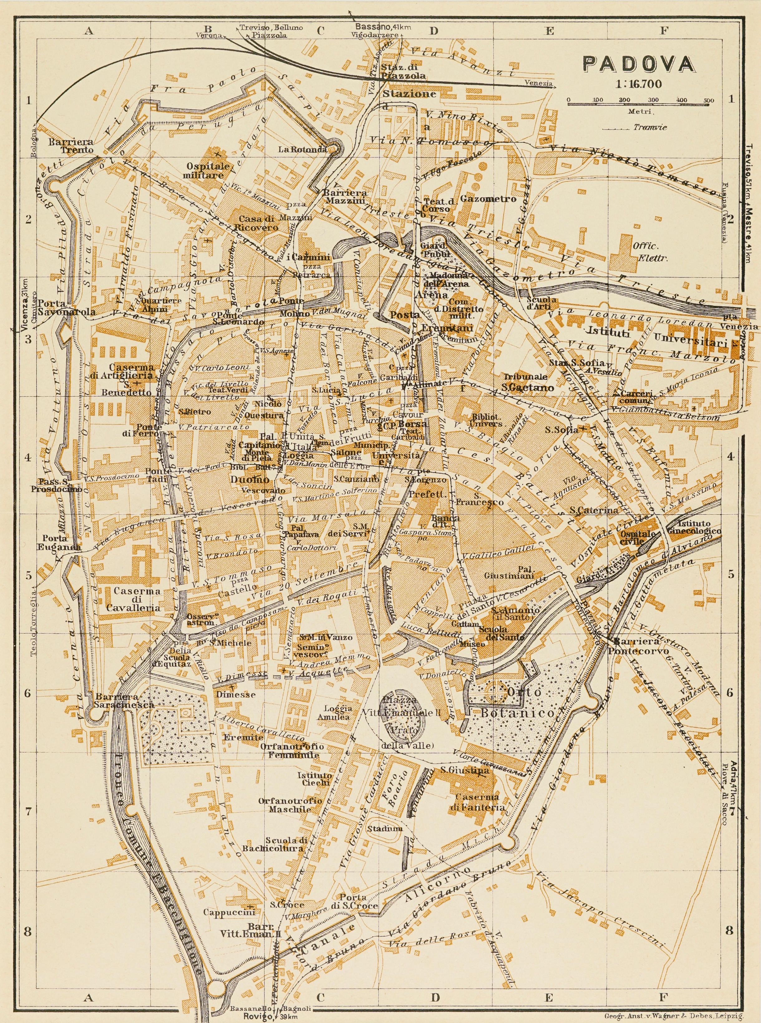 1928 Map of Padova (Padua), Italy - Print by Unknown