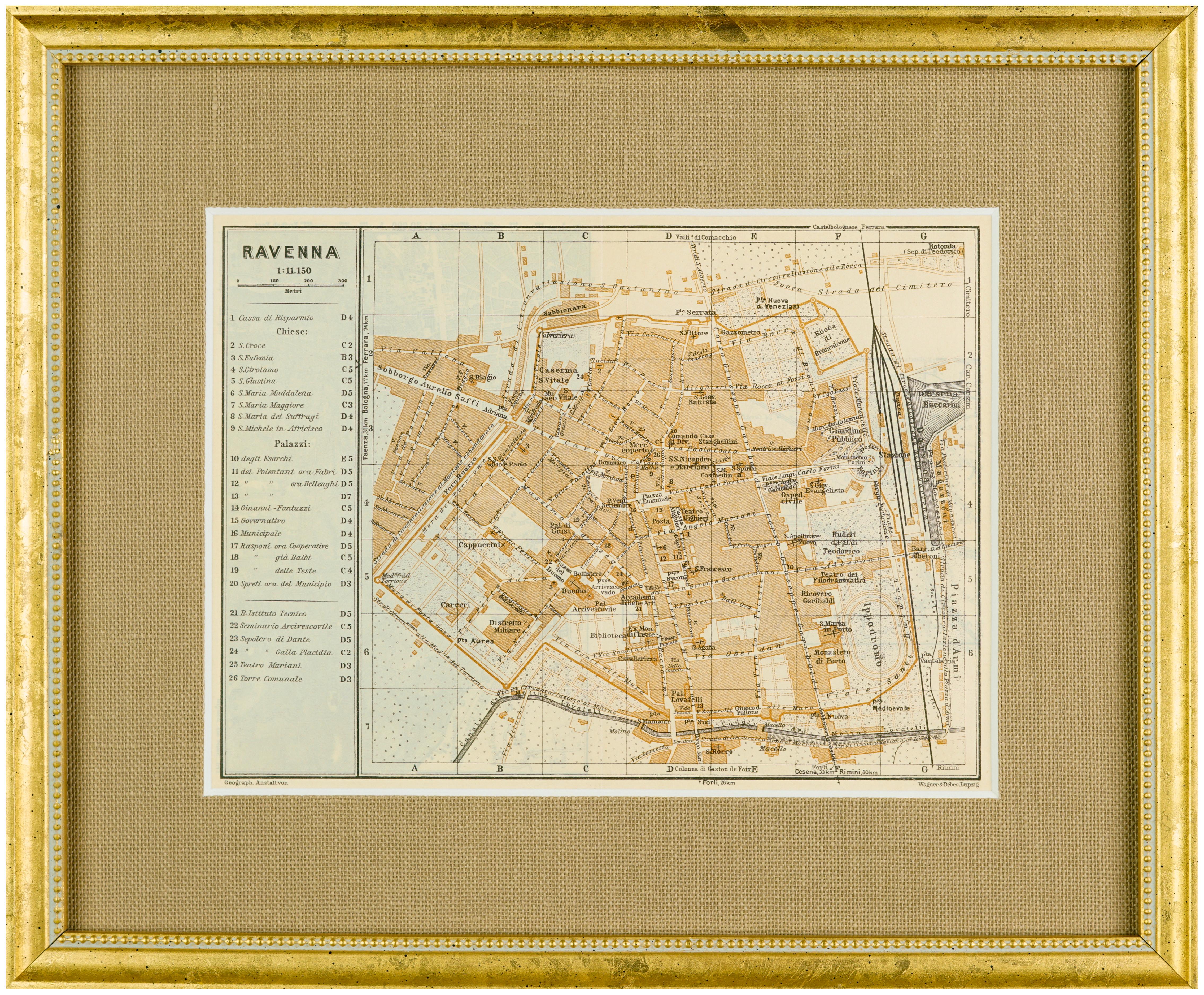 Unknown Landscape Print - 1928 Map of Ravenna, Italy
