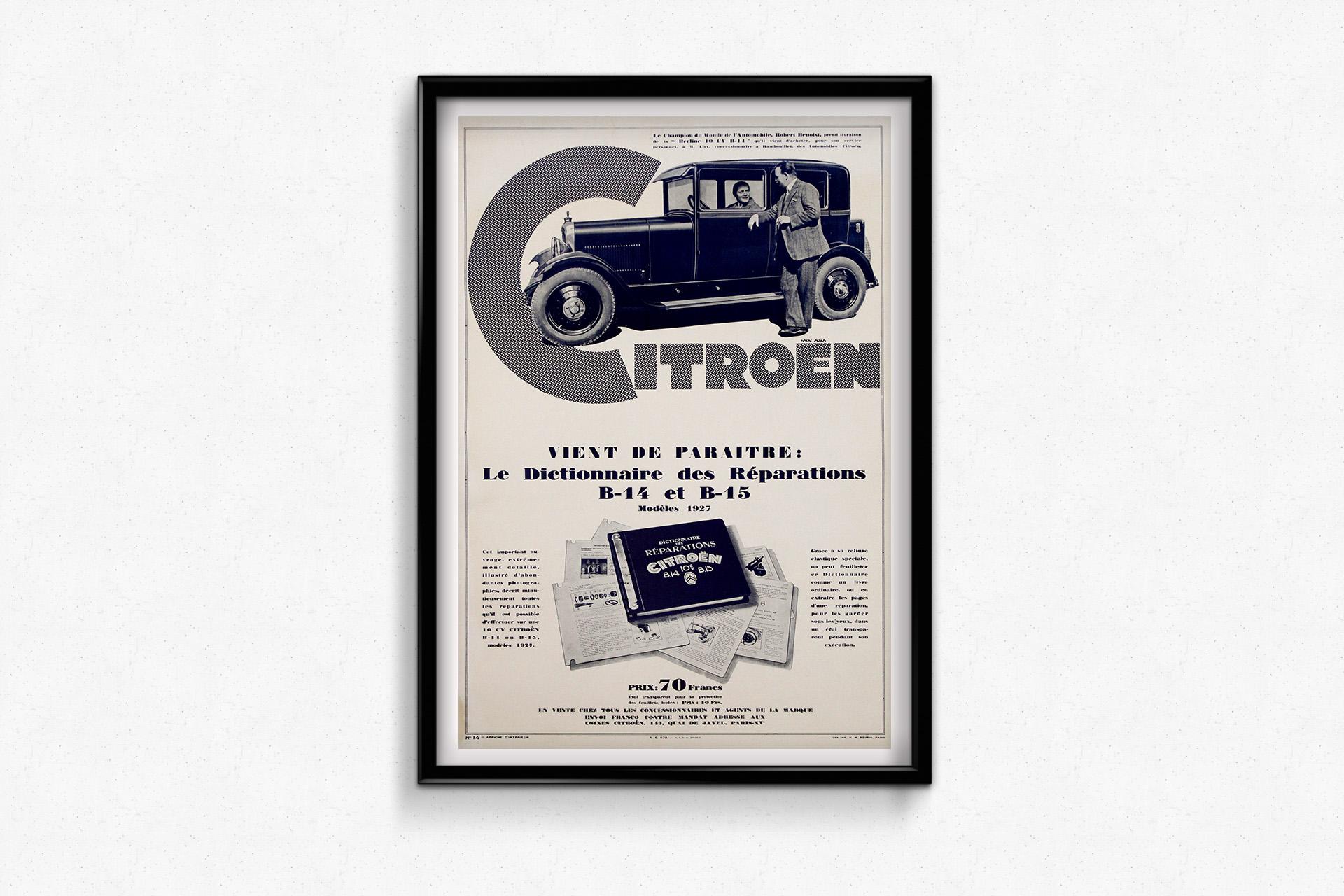1928 original poster Dictionnaire des Réparations for the Citroën B-14 and B-15 For Sale 1