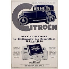 Antique 1928 original poster Dictionnaire des Réparations for the Citroën B-14 and B-15