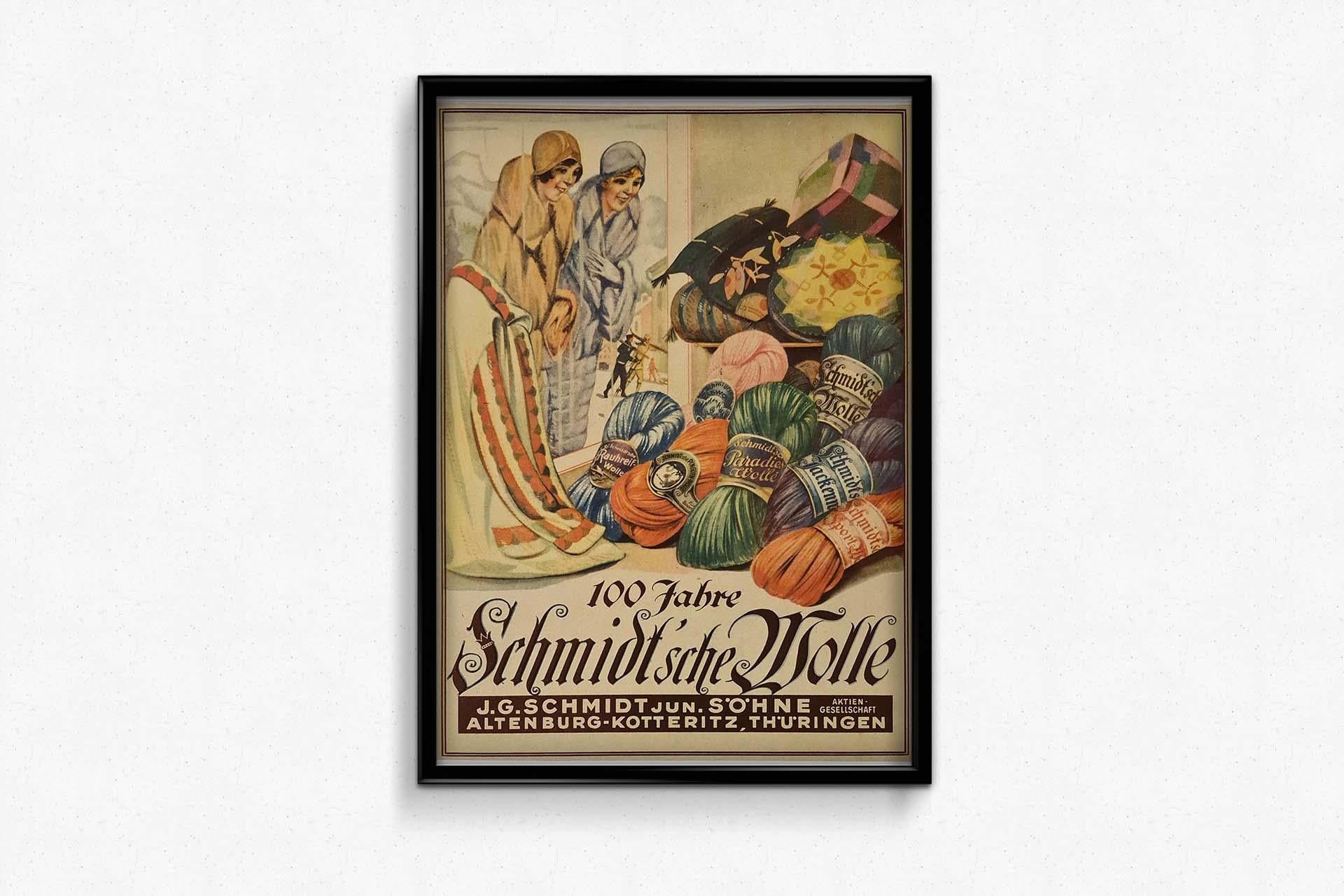 1930s Art Deco style poster to celebrate 100 years of Schmidt wool - German For Sale 2