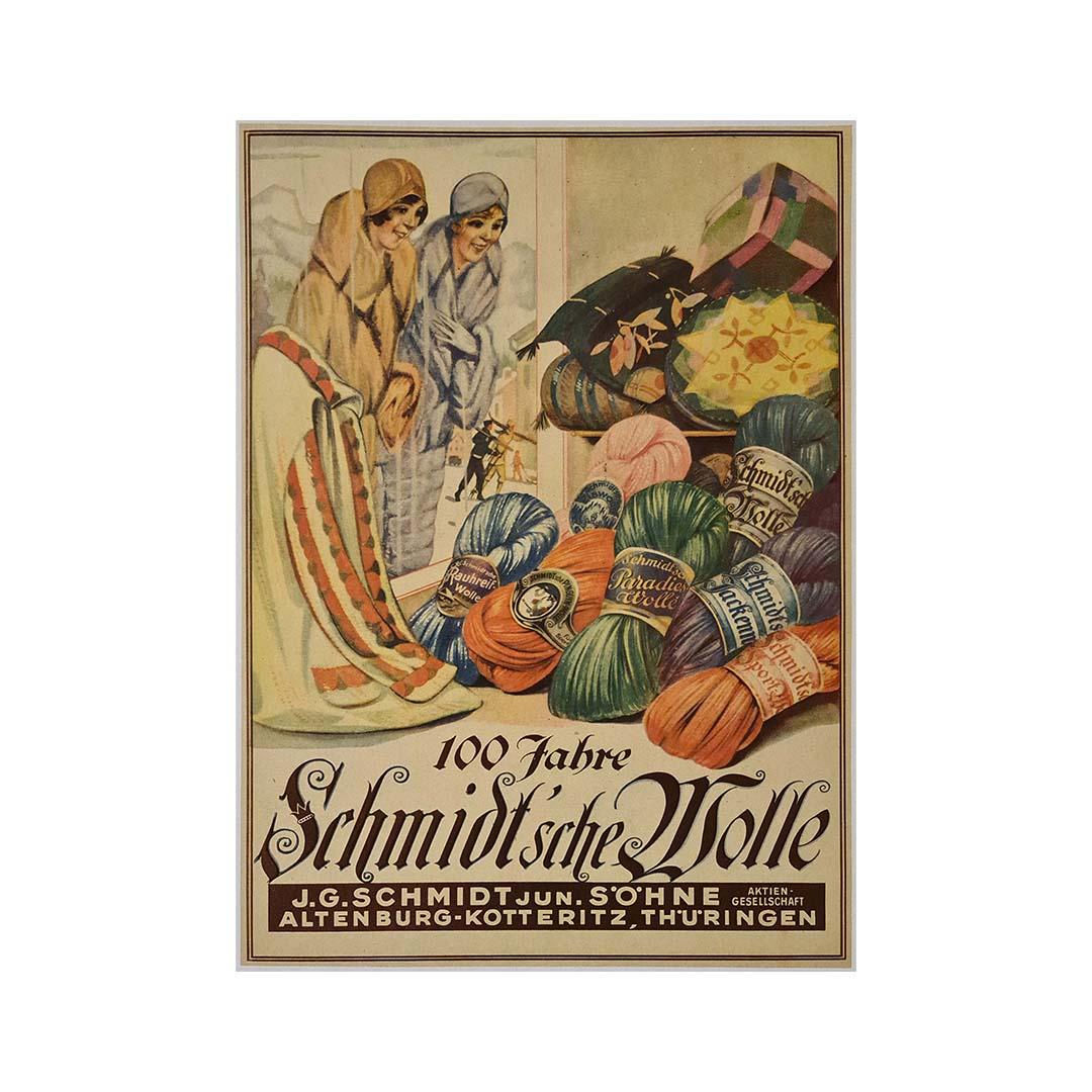 1930s Art Deco style poster to celebrate 100 years of Schmidt wool - German - Print by Unknown