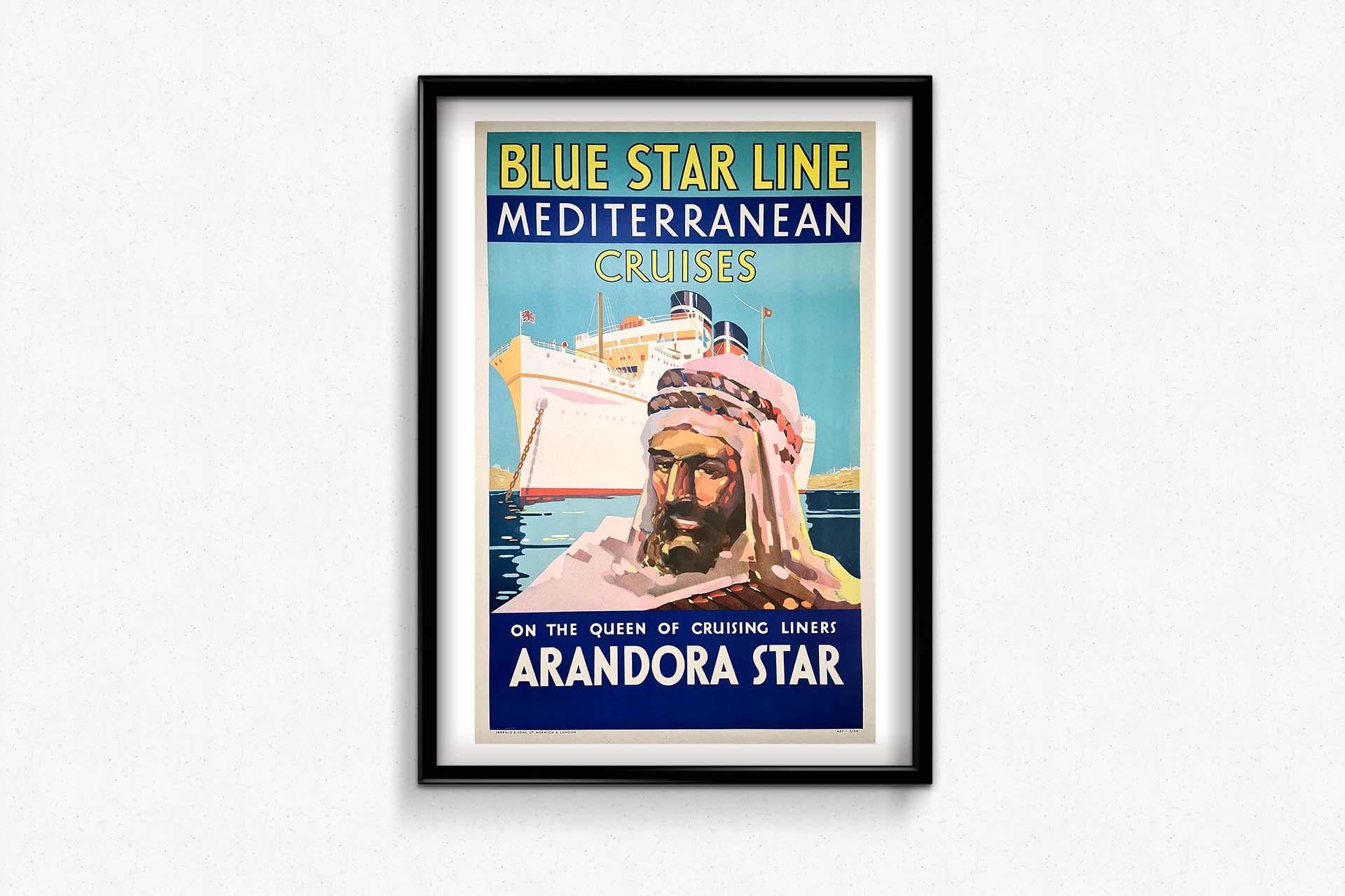 1934 Original travel poster for Blue Star Line Mediterranean Cruises - Arandora For Sale 2