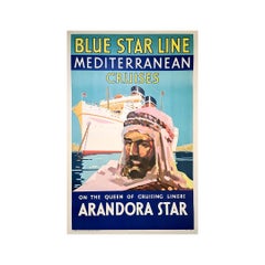 Vintage 1934 Original travel poster for Blue Star Line Mediterranean Cruises - Arandora