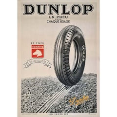 Used 1935 original advertising poster for the Tire Agraire Dunlop