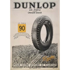 Manifesto pubblicitario originale del 1935 per il pneumatico Dunlop 90