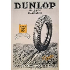 Vintage 1935 original advertising poster for Tire Dunlop Fort 90