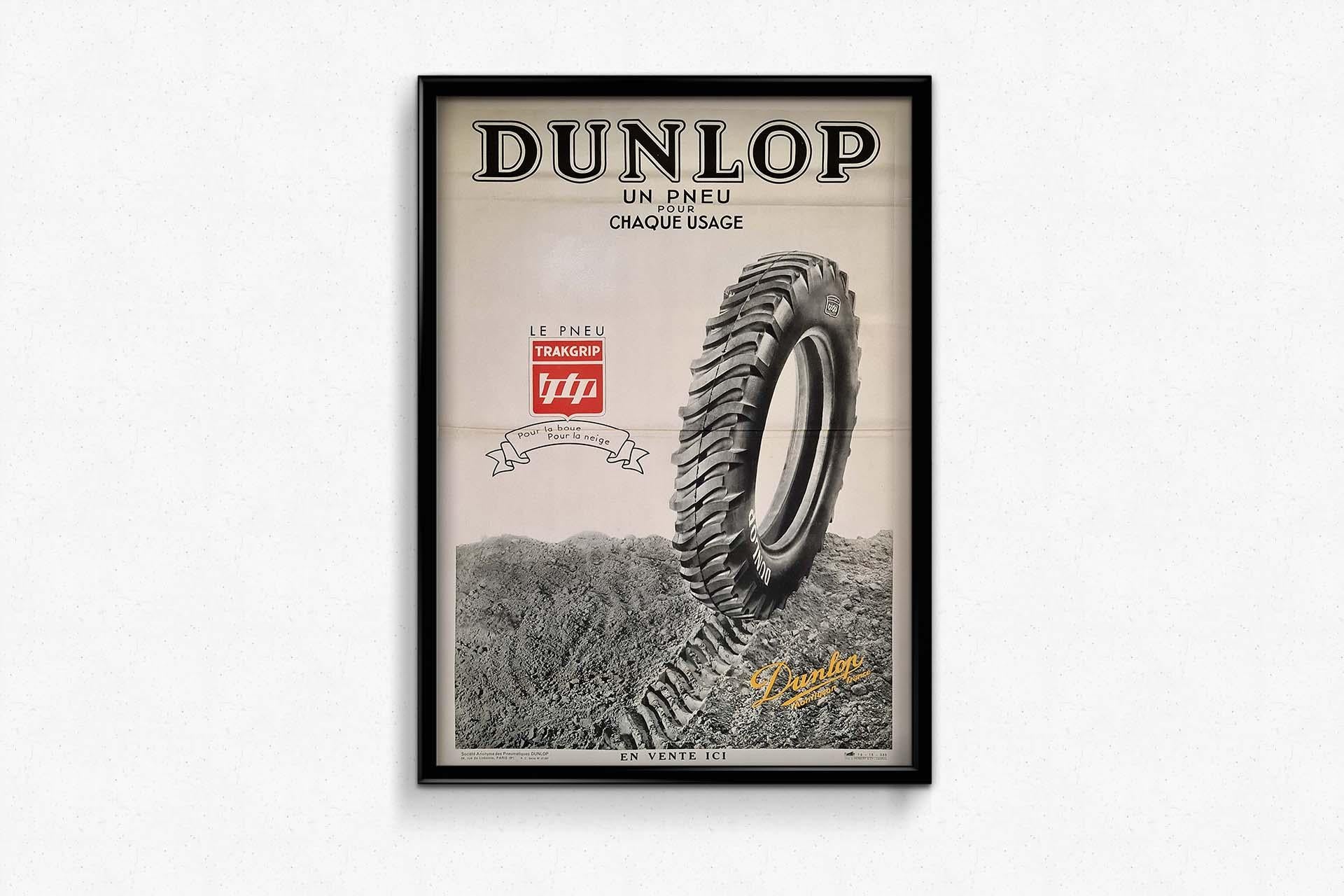 The 1935 original advertising poster for Dunlop introduces audiences to the innovative Tire Trakgrip, a groundbreaking tire designed to meet the diverse needs of drivers. Printed by J. Herbert & Cie in Levallois, this poster showcases Dunlop's