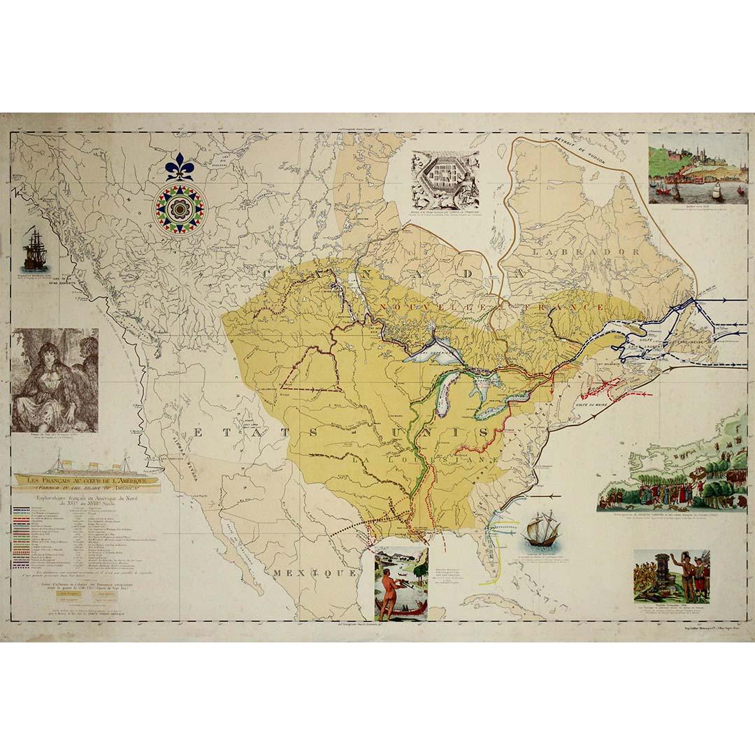Carte originale d'exploration française en Amérique du Nord, 1935 - Print de Unknown