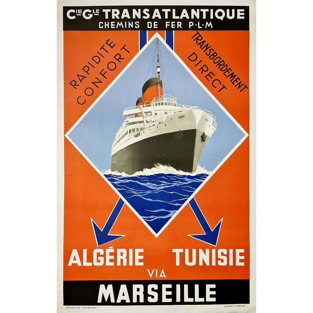 Affiche originale de 1937 de la Compagnie Gnrale Transatlantique et des chemins de fer PLM - Art déco Print par Unknown