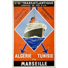 1937 original poster Compagnie Générale Transatlantique and PLM railways