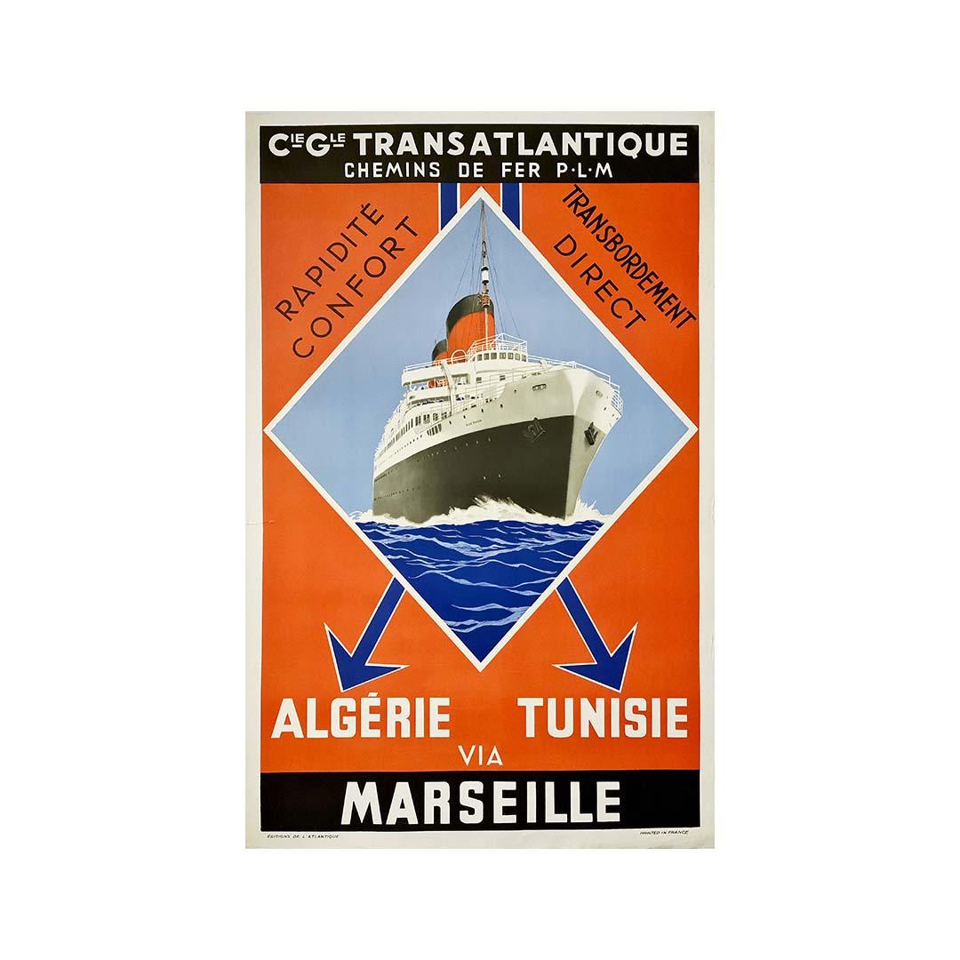 Affiche originale de 1937 de la Compagnie Gnrale Transatlantique et des chemins de fer PLM - Print de Unknown