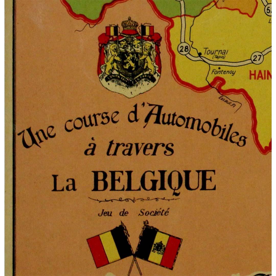 1937 original poster designed as a board game - automobile race across Belgium For Sale 1