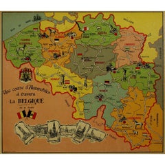Vintage 1937 original poster designed as a board game - automobile race across Belgium