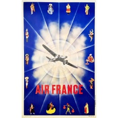 1938 Original poster of Air France - Airlines - Aviation - Wibault 280