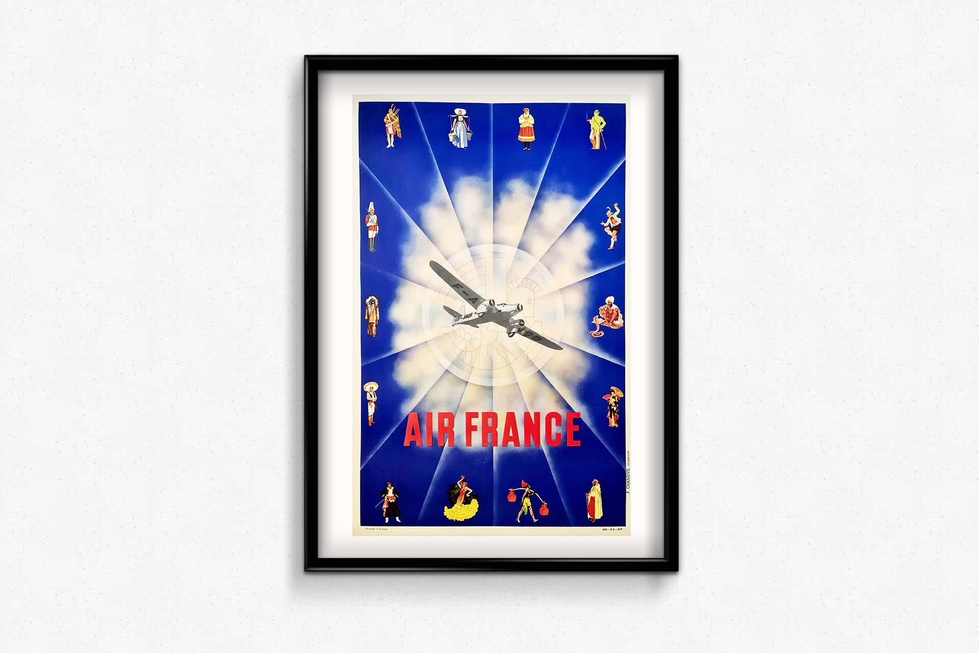 Nice original poster of Air France from 1938.
Posters are essential to the communication of Air France. It is important to note that Air France has one of the largest collections in the world with over 1500 posters created by the greatest