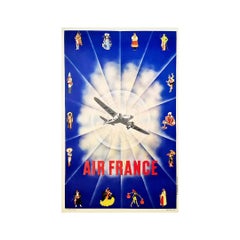 Vintage 1938 Original poster of Air France - Airlines - Aviation - Wibault 280